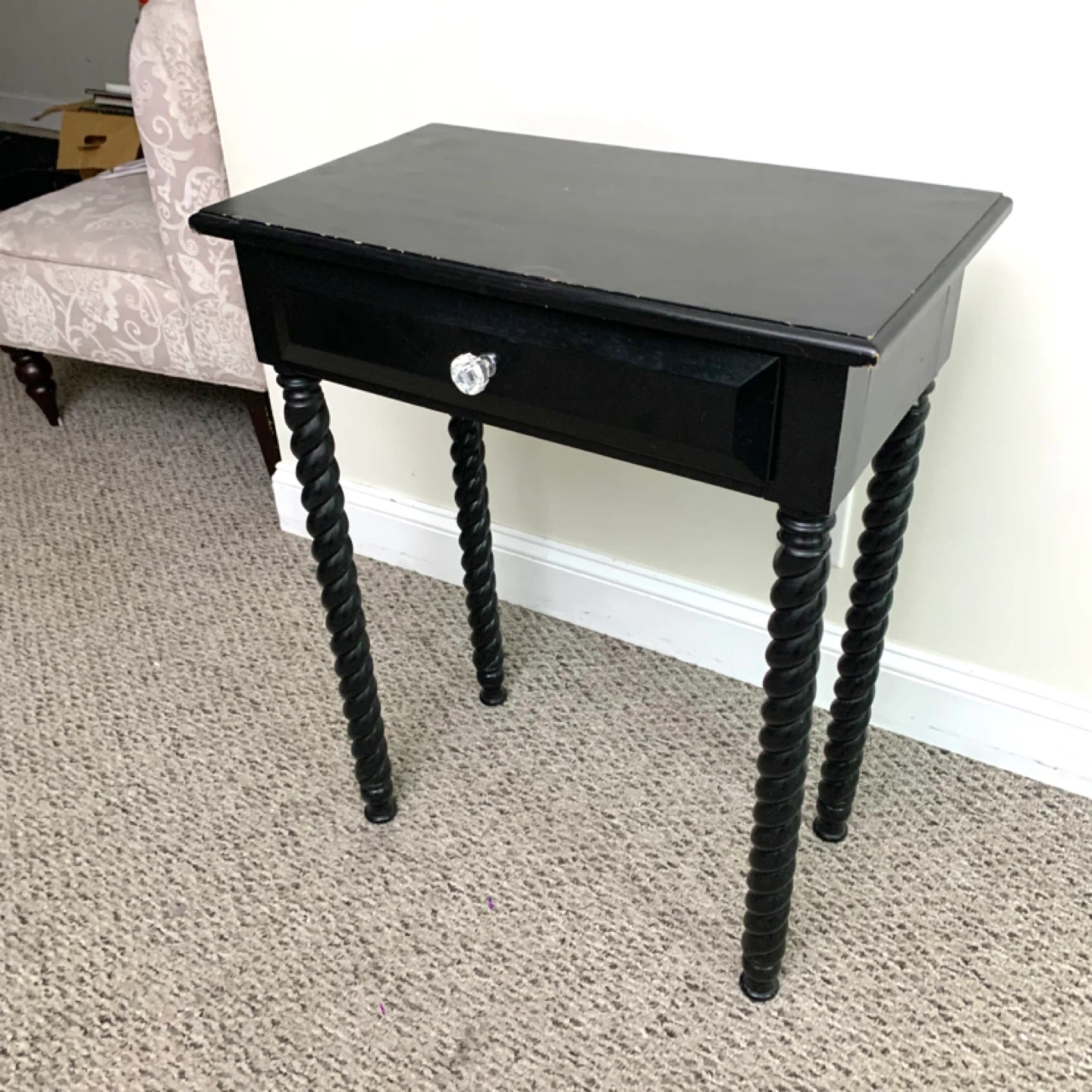 Black Accent Table Side Table Wood End Table Drawer Twisted