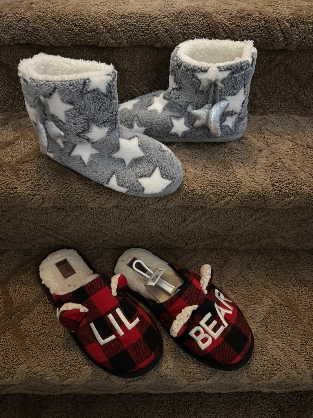Women's Fuzzy Slippers - Starry Night & Lil Bear