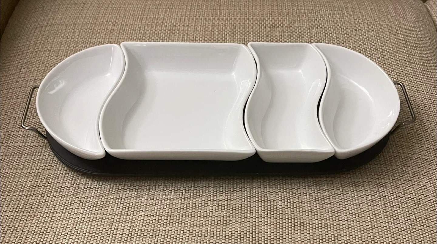 🌱 Ceramic 5-Piece Appetizer Serving Platter Set with Black Tray