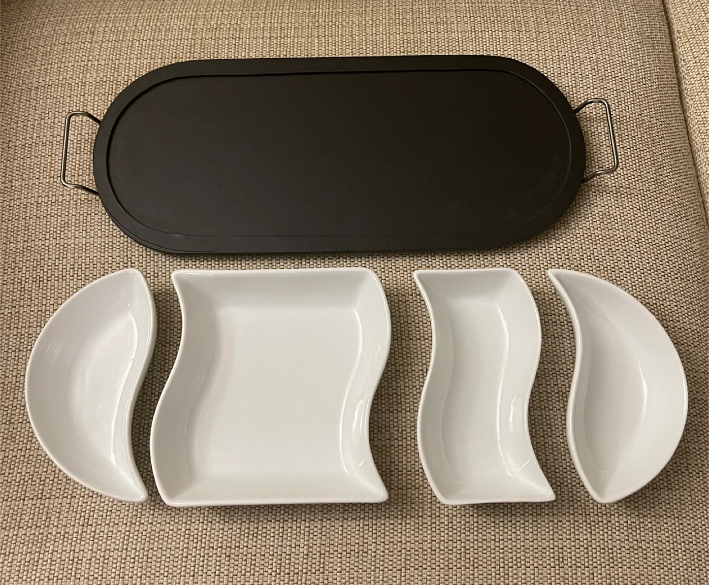 🌱 Ceramic 5-Piece Appetizer Serving Platter Set with Black Tray - photo 3