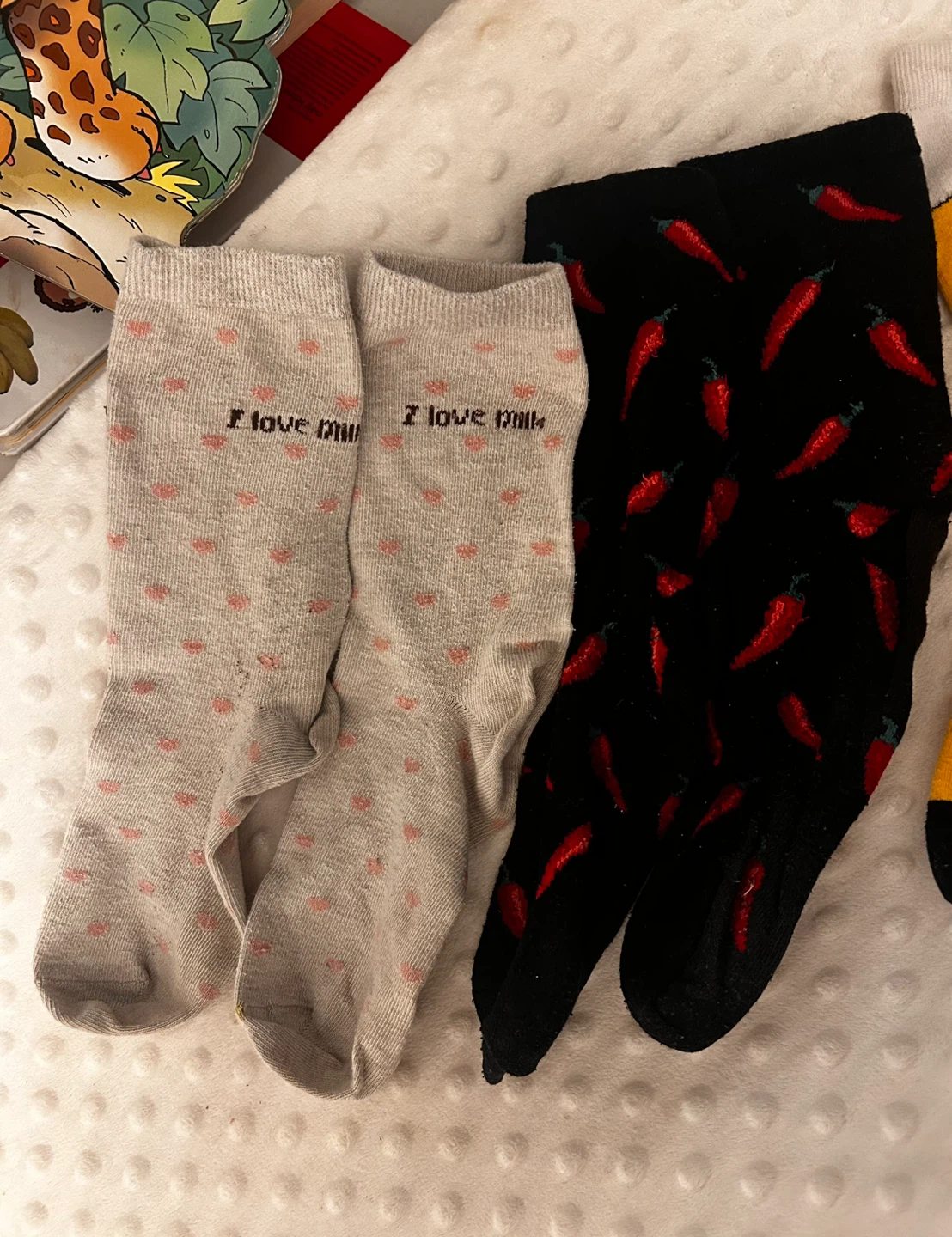 Cute Socks - "I Love Milk" and Chili Pepper Print