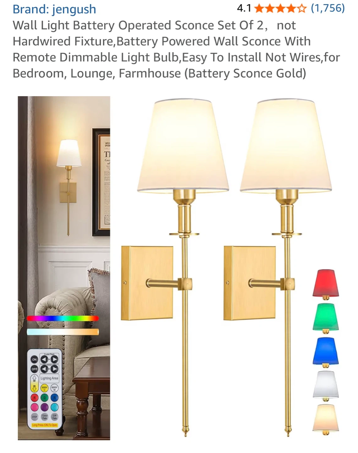 jengush Battery Sconce Set of 2 - Gold