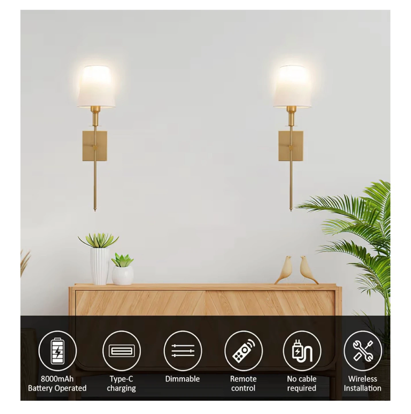 jengush Battery Sconce Set of 2 - Gold - photo 2