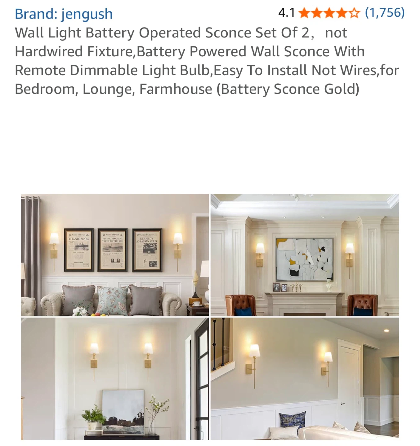 jengush Battery Sconce Set of 2 - Gold - photo 5