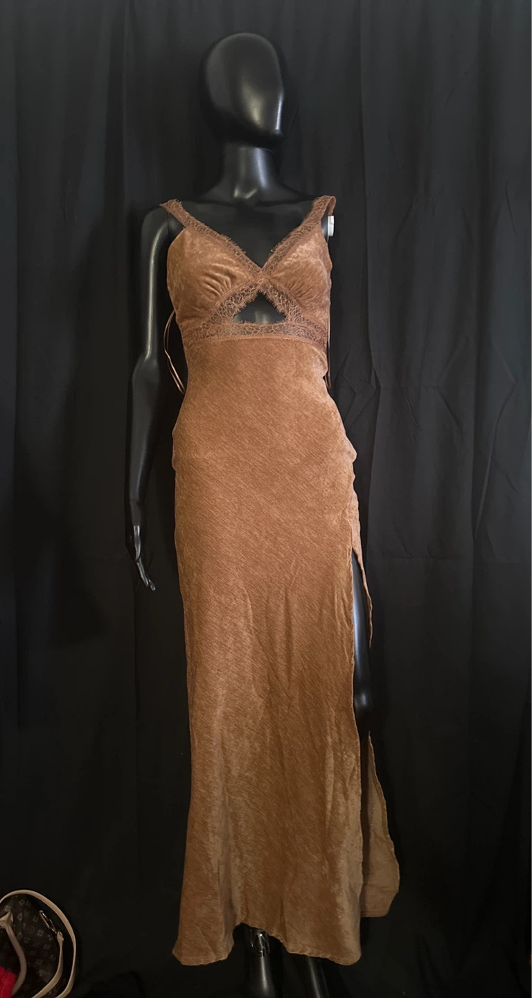 Fashion Nova Brown Velvet Cutout Maxi Dress