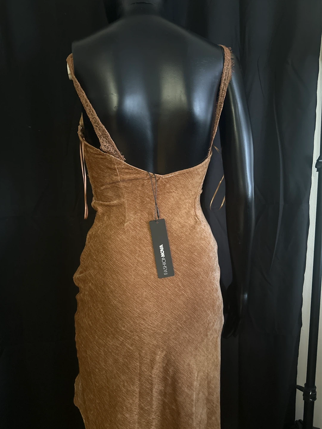 Fashion Nova Brown Velvet Cutout Maxi Dress - photo 2