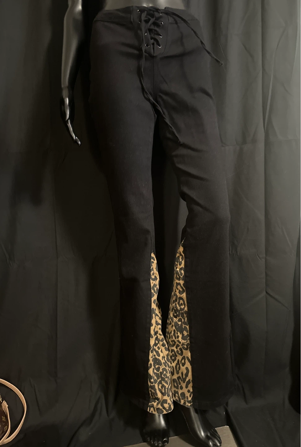 Black Flare Jeans with Leopard Print Inset