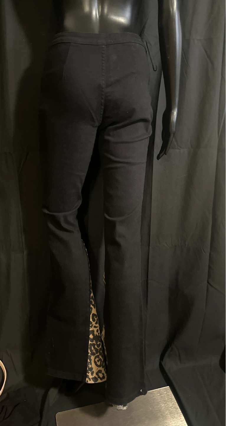 Black Flare Jeans with Leopard Print Inset - photo 3