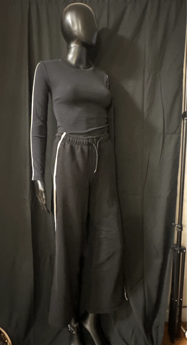 Black Lounge Set - Long Sleeve Top and Wide Leg Pants