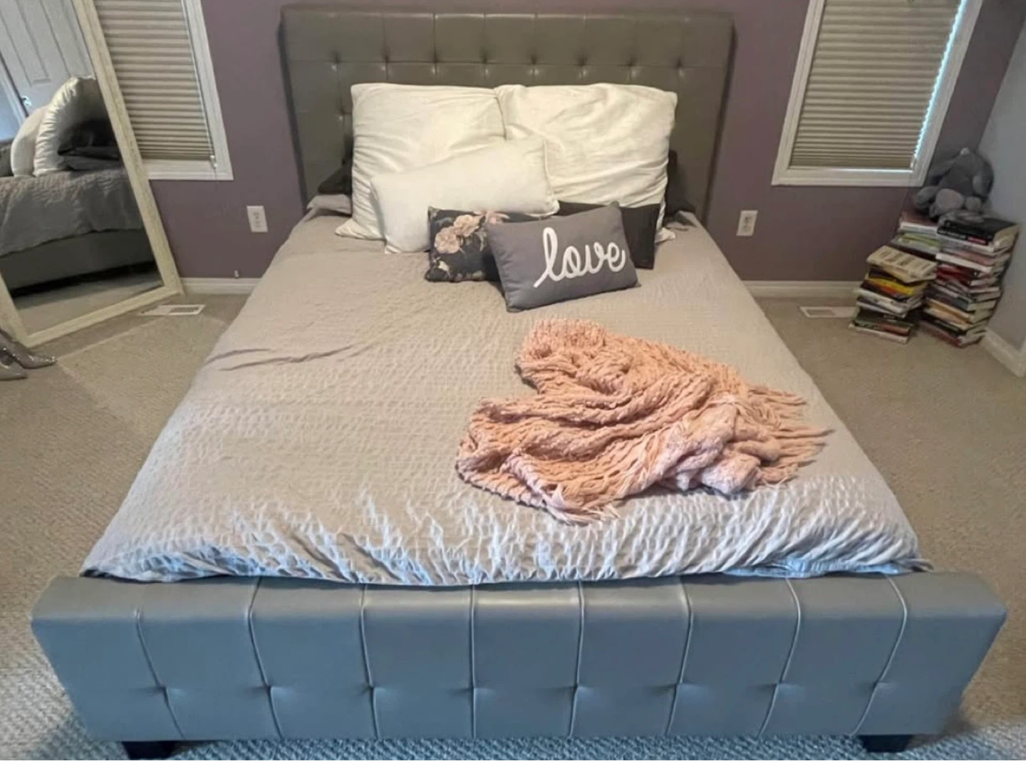 Urban Barn Leather Queen Bed (Grey)