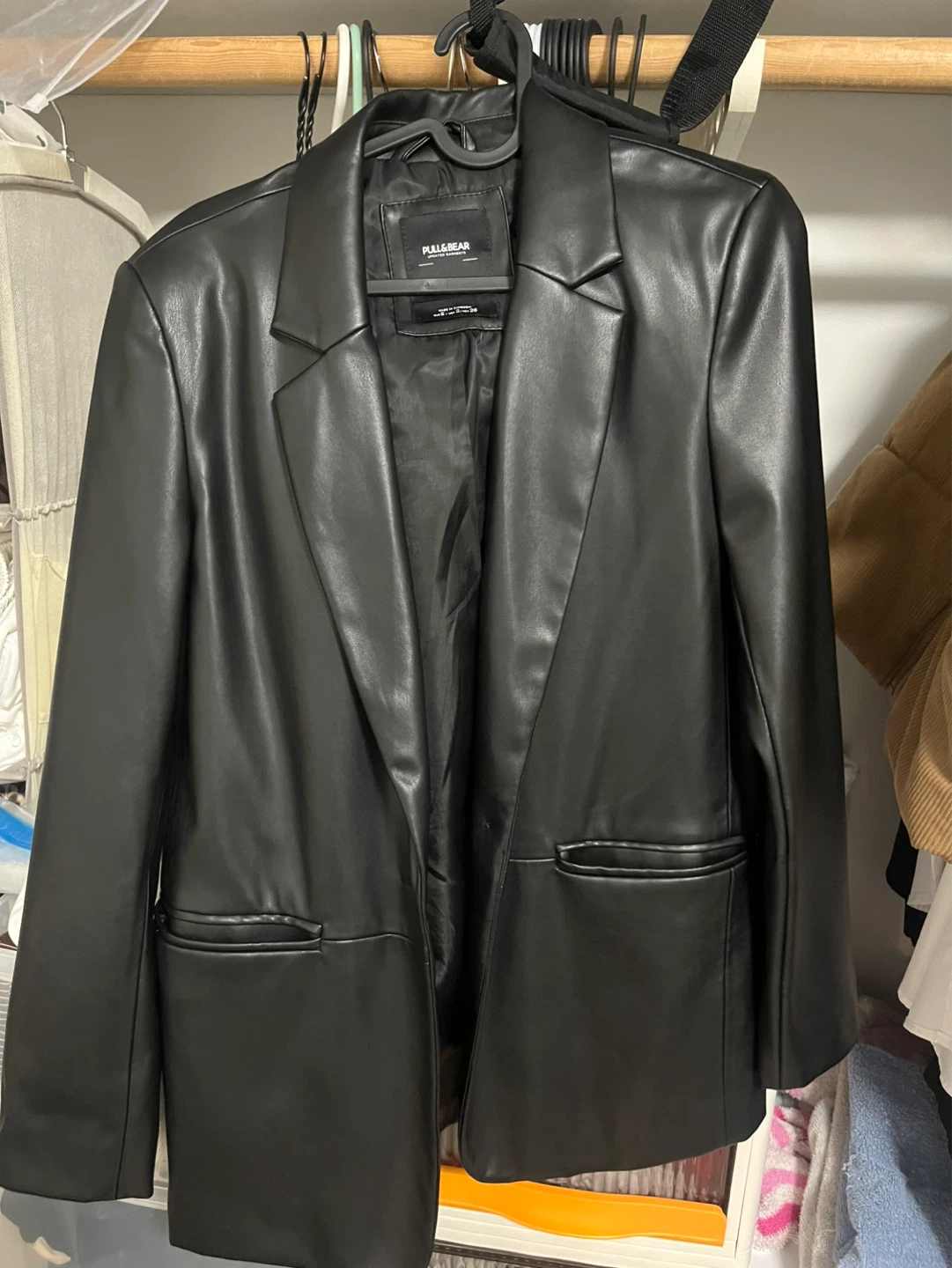 PULL&BEAR Black Faux Leather Blazer - Size S