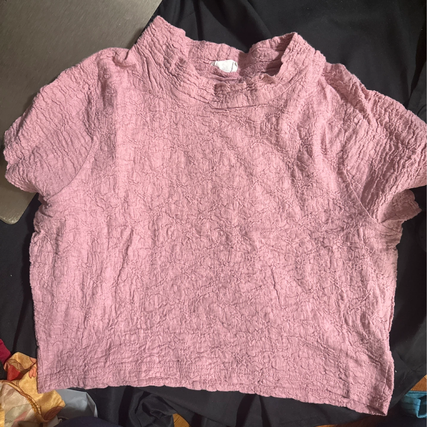 Pink textured mock neck top