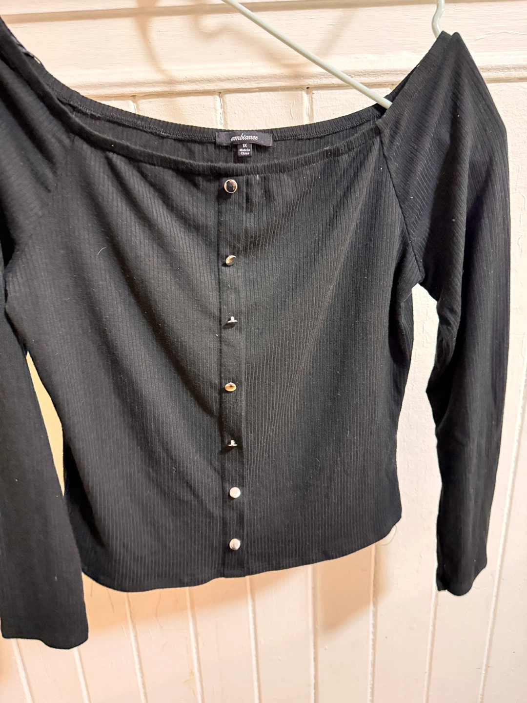 Ambiance Black Ribbed Button-Up Off-the-Shoulder Top 1X - photo 2