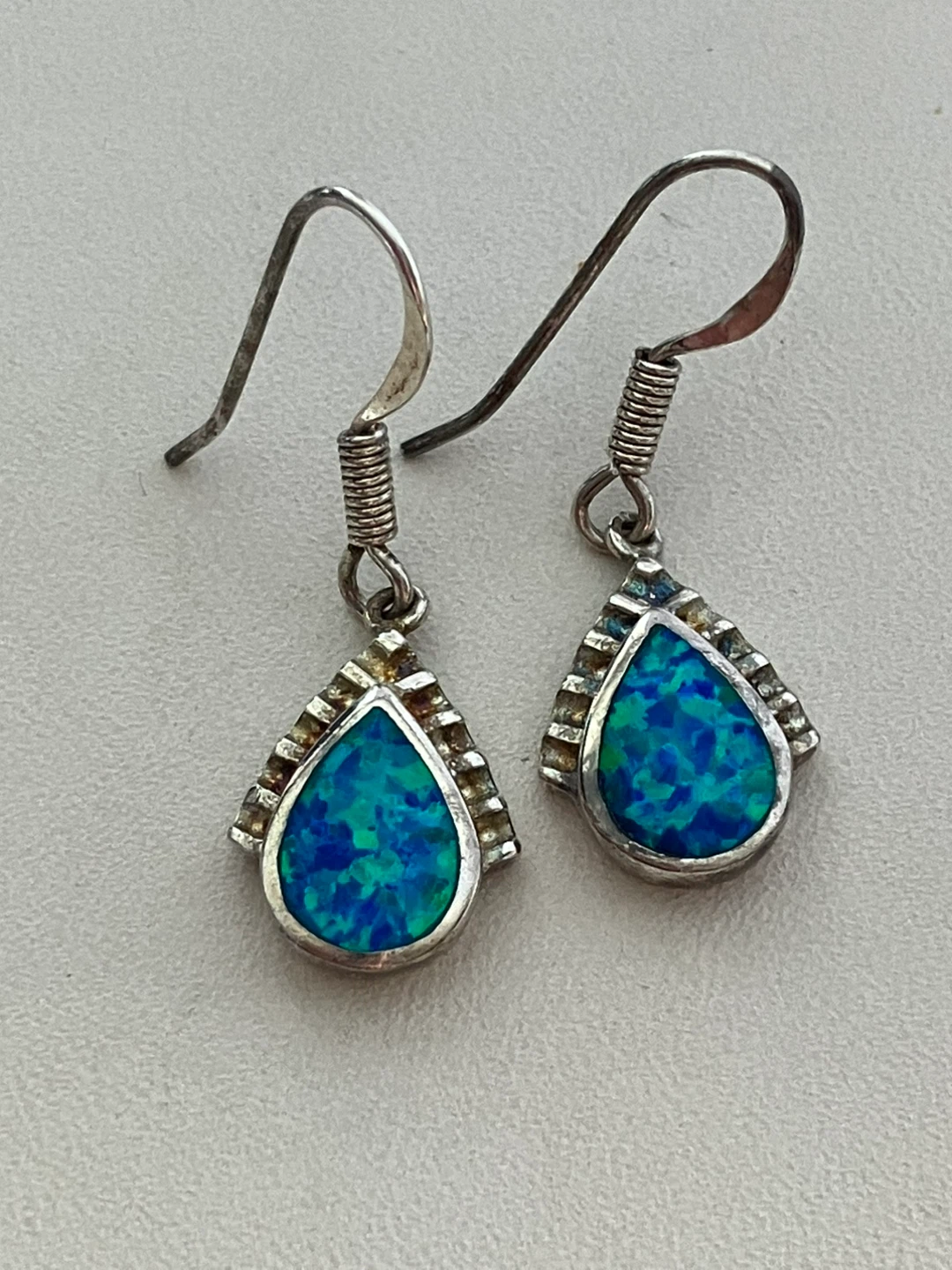 Sterling Silver Opal Teardrop Dangle Earrings