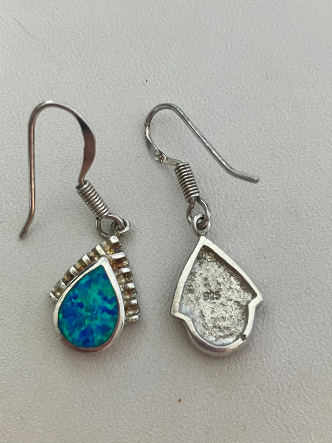 Sterling Silver Opal Teardrop Dangle Earrings - photo 4