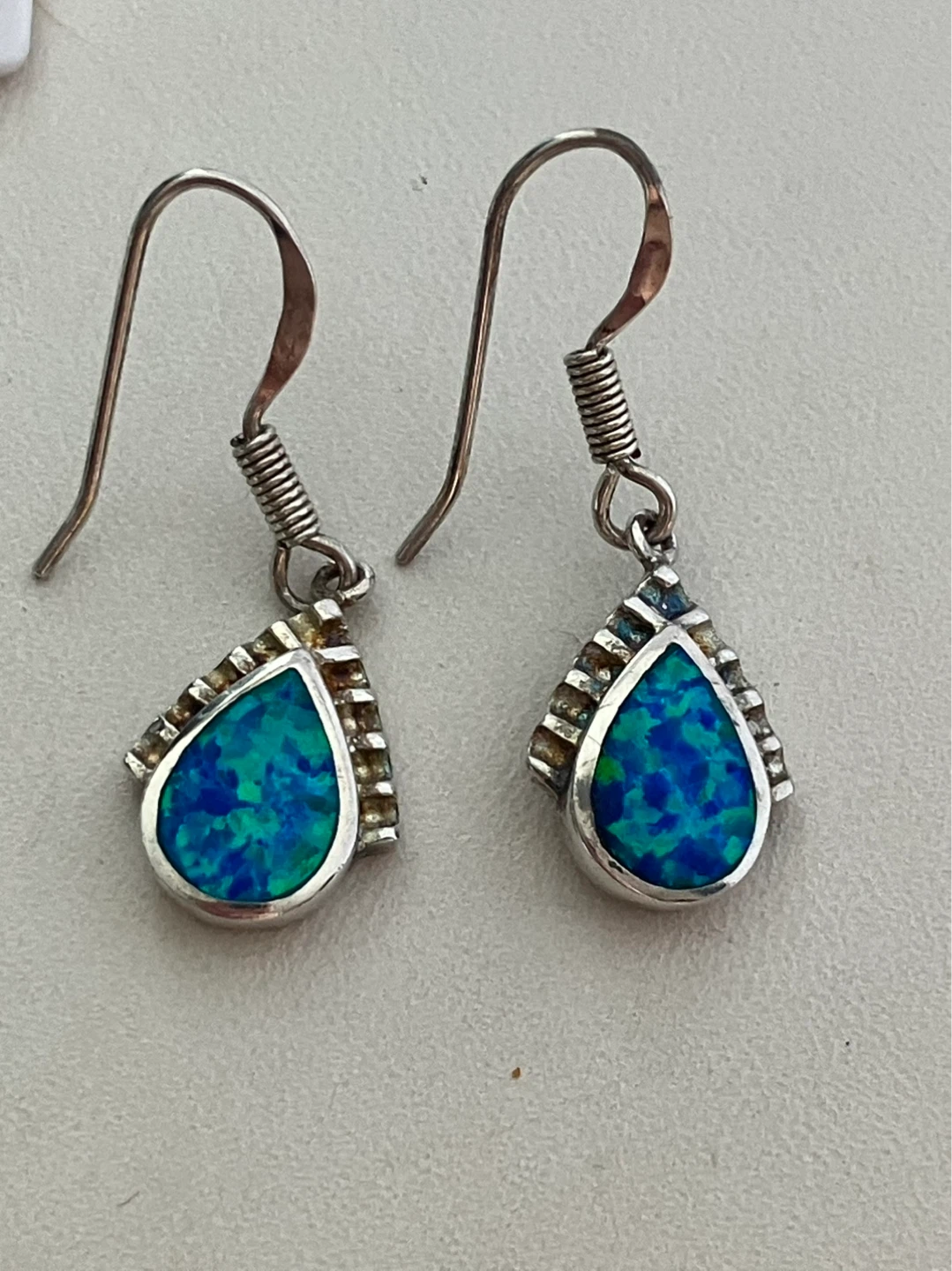 Sterling Silver Opal Teardrop Dangle Earrings - photo 2