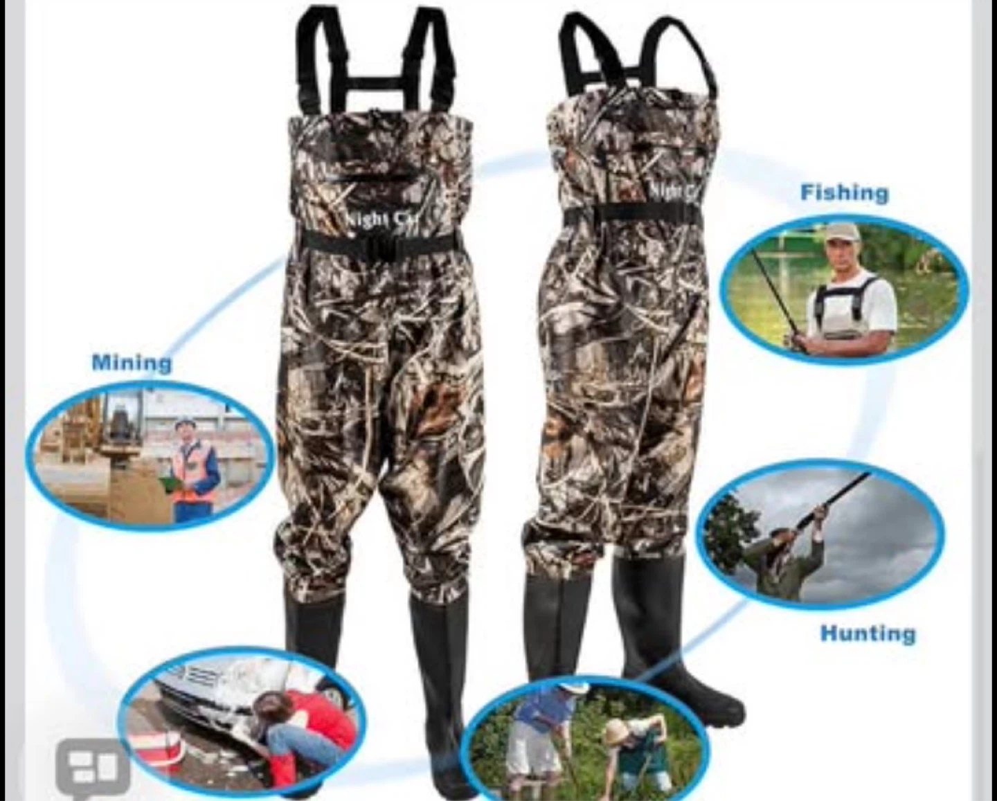 Night Cat Fishing Hunting Waders with Bootfoot - Camo