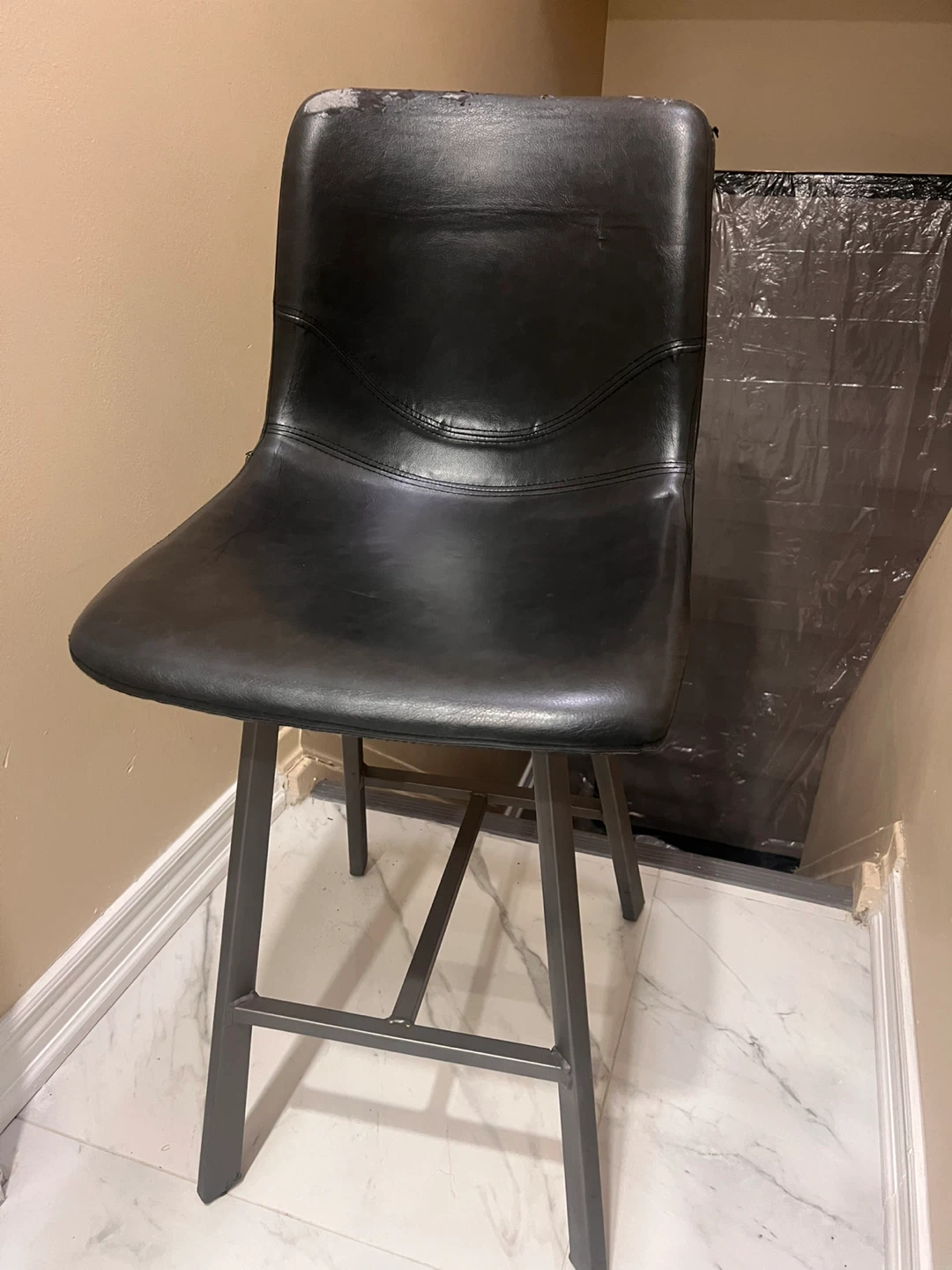 Set of 4 Black Faux Leather & 1 Red Swivel Bar Stool