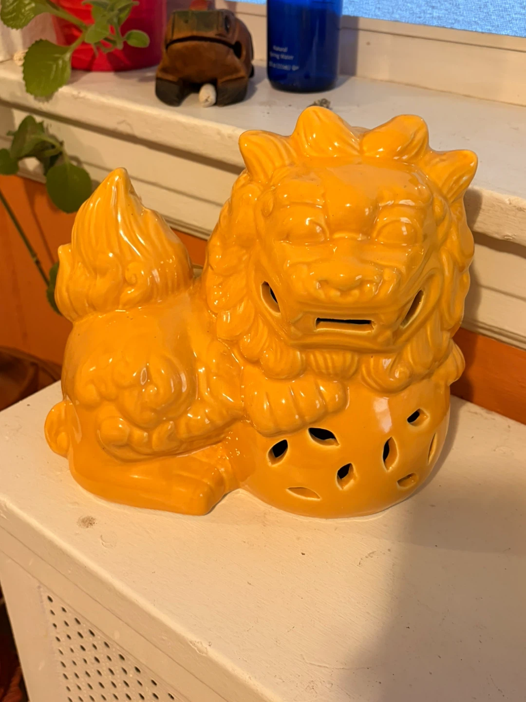 Yellow Ceramic Foo Dog Incense Burner/Holder