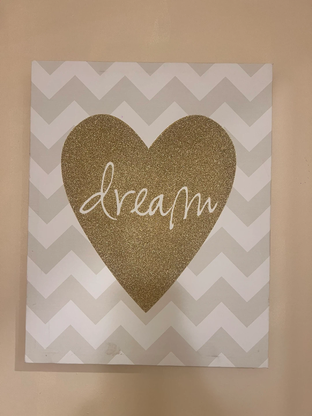 Gold Glitter Heart "dream" Wall Art