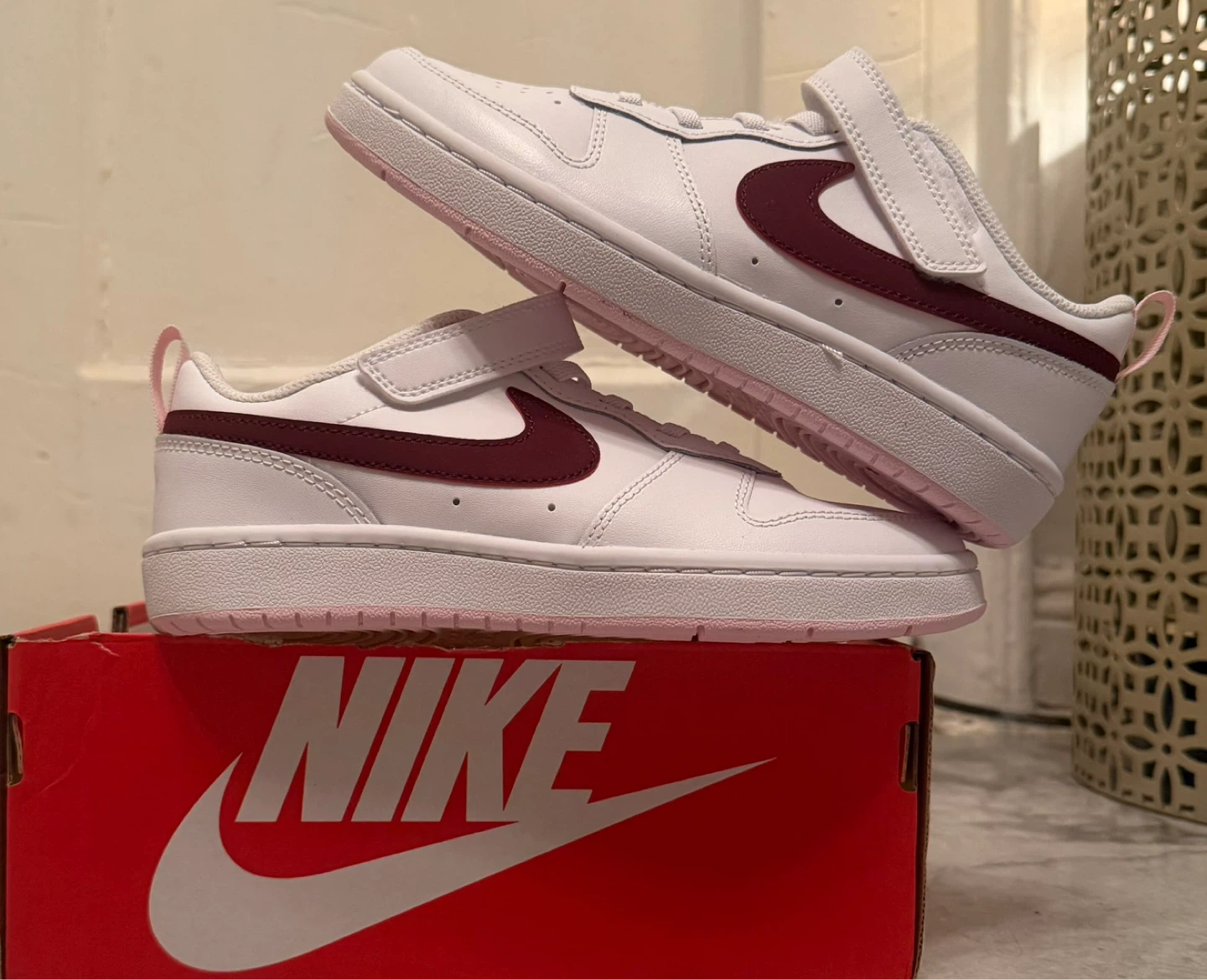 Nike Court Borough Low 2 SE (PS) White Burgundy Shoes