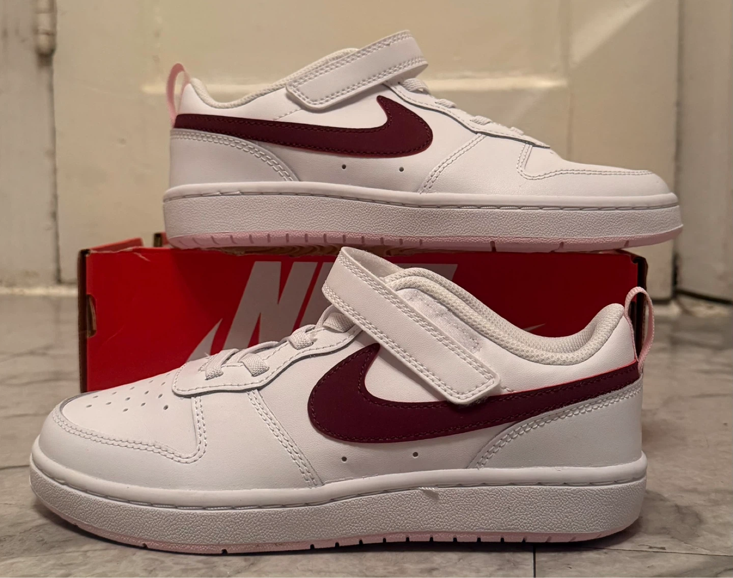 Nike Court Borough Low 2 SE (PS) White Burgundy Shoes - photo 2