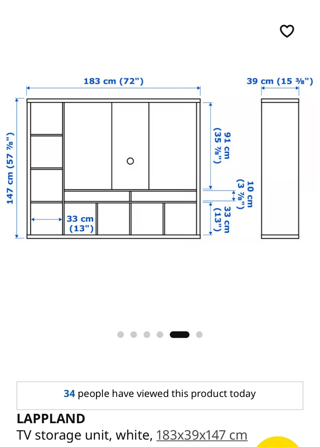 Ikea Lappland TV Storage Unit - White 183x39x147 cm - photo 3