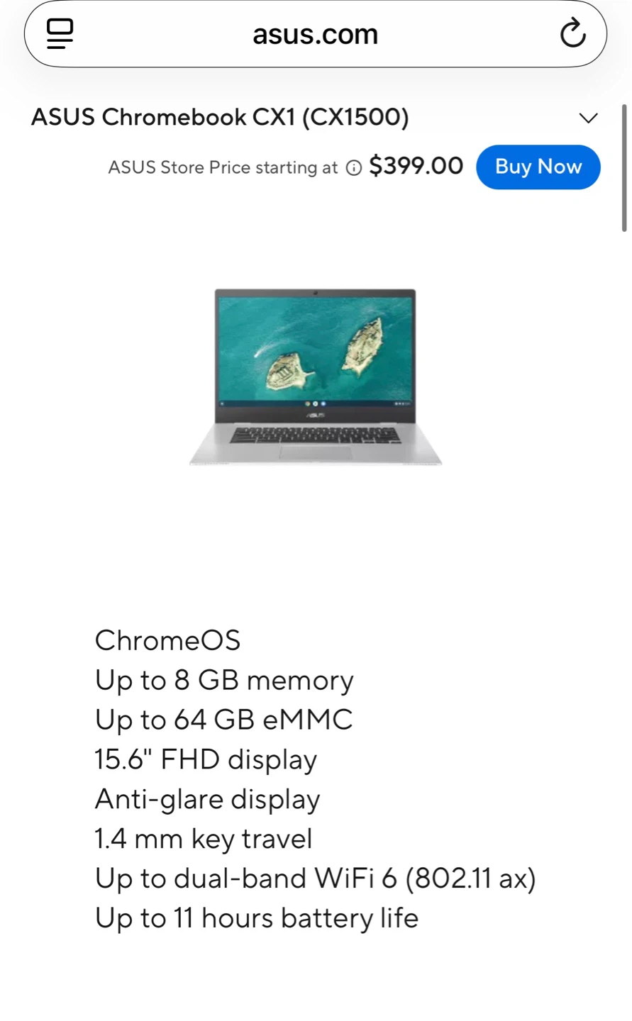 ASUS Chromebook CX1 (CX1500) Laptop - photo 2