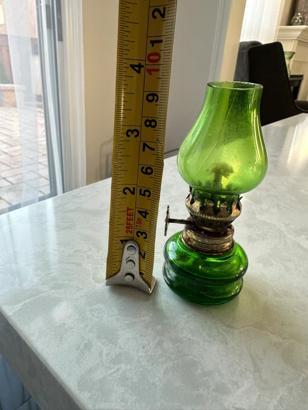 Green Glass Miniature Oil Lamp - photo 3