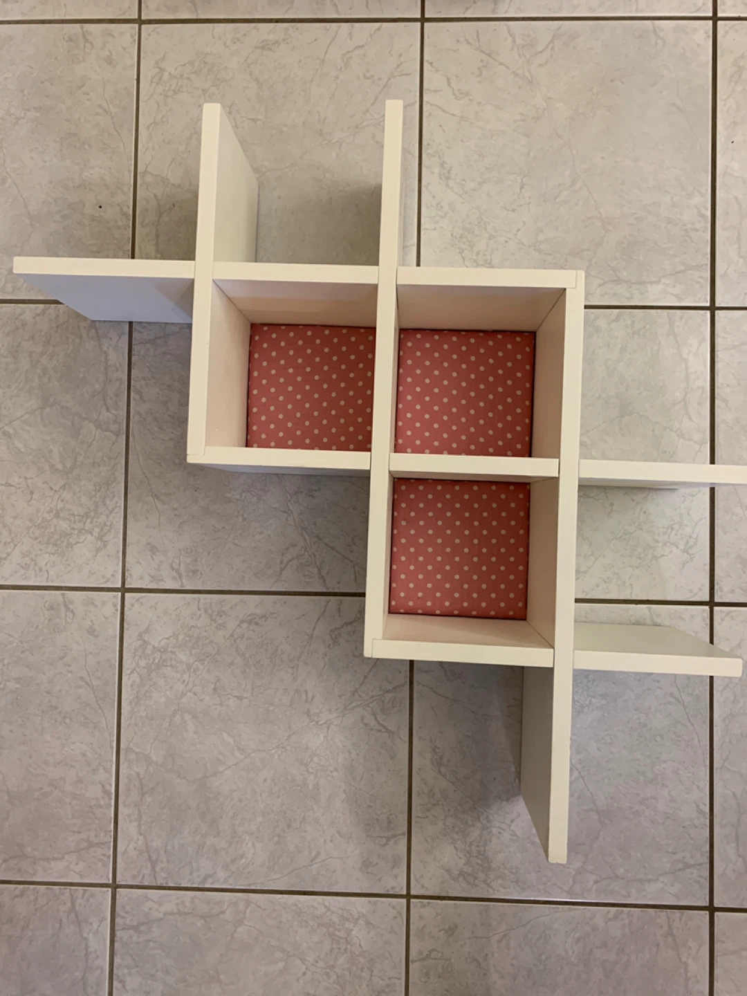 White Floating Wall Shelf with Pink Polka Dot Inserts