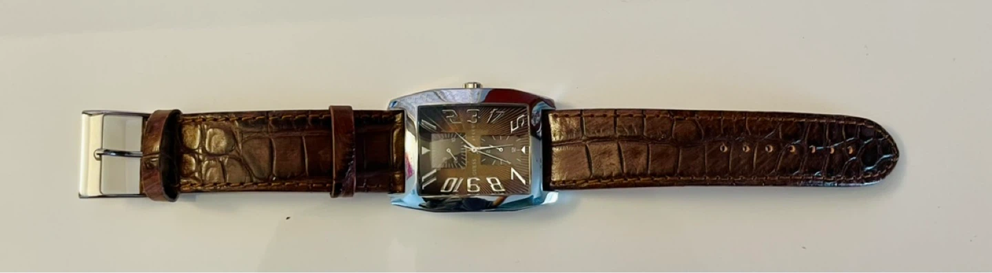 Guess Rectangular Wristwatch - Brown Leather Strap - photo 3