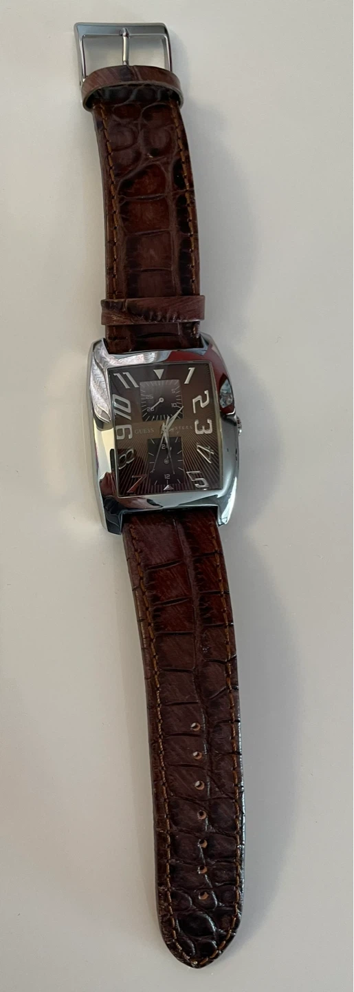 Guess Rectangular Wristwatch - Brown Leather Strap - photo 4