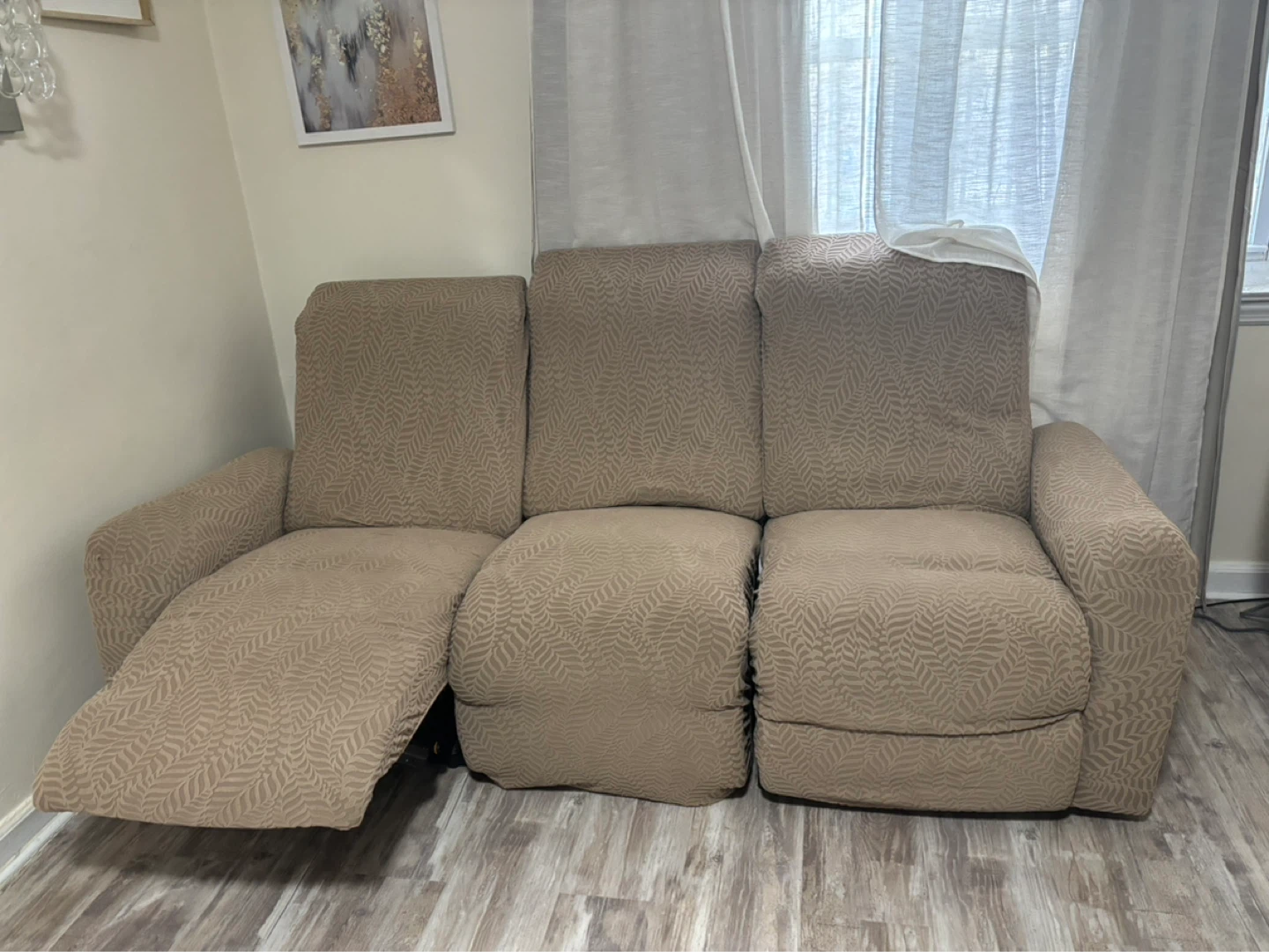 Recliner Sofa Cover - Tan Leaf Pattern