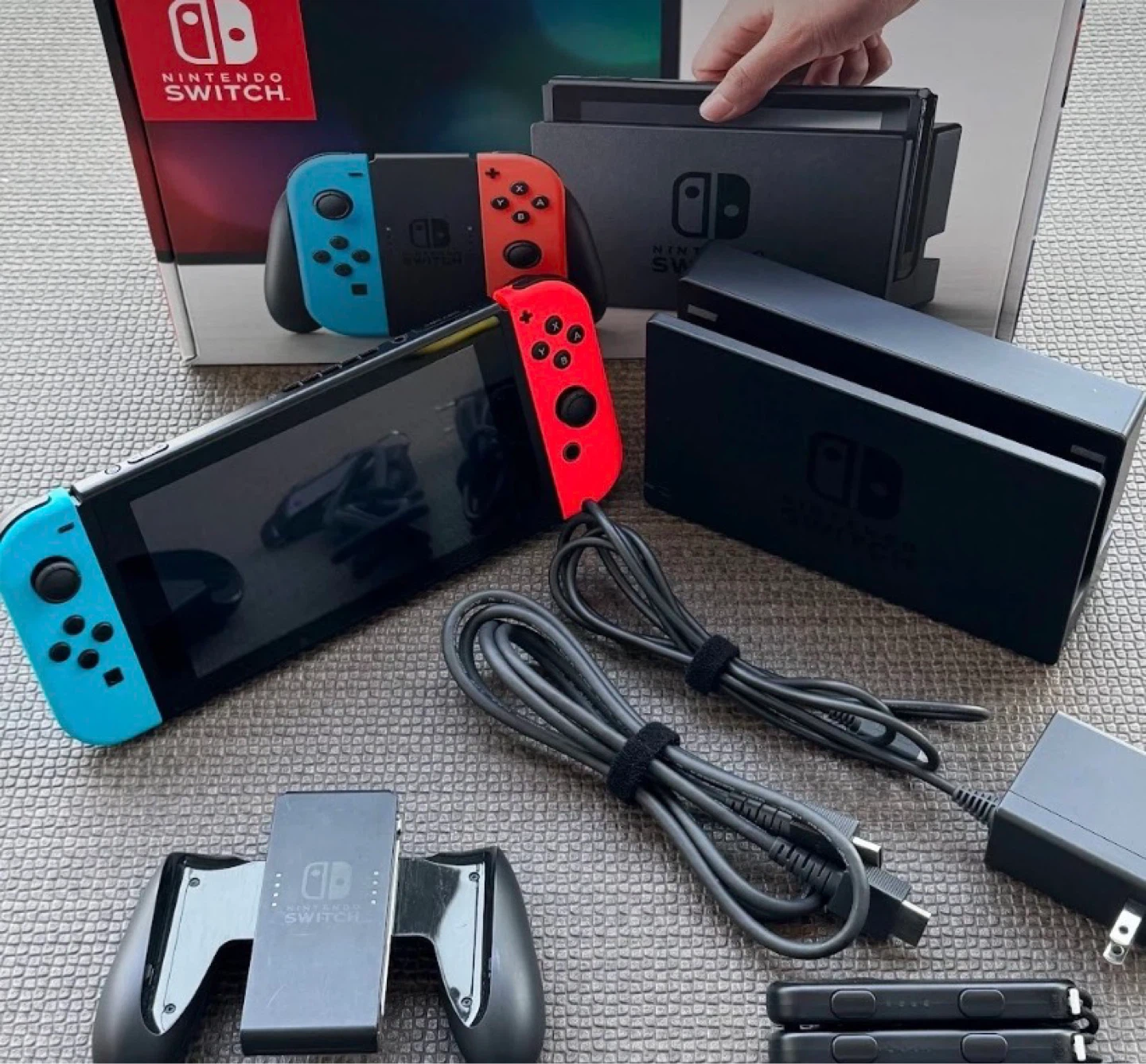 Nintendo Switch Console with Neon Red and Blue Joy-Cons