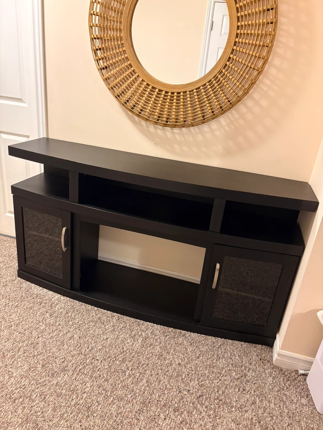 Black TV Stand with Cabinet Doors