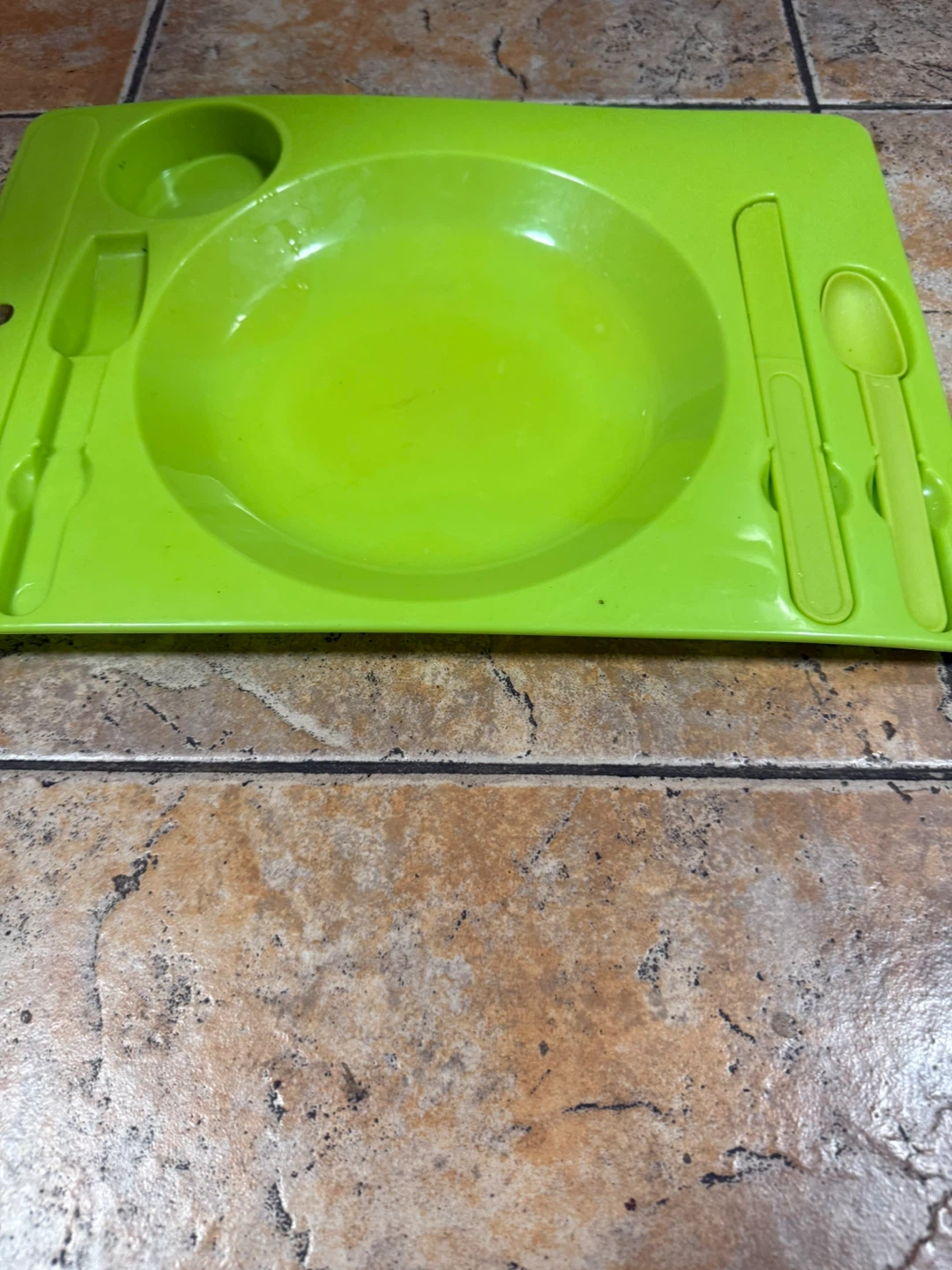 Green Divided Toddler Plate with Utensils