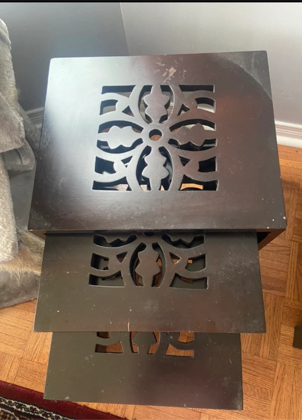 Dark Brown Nesting Tables with Decorative Cutouts