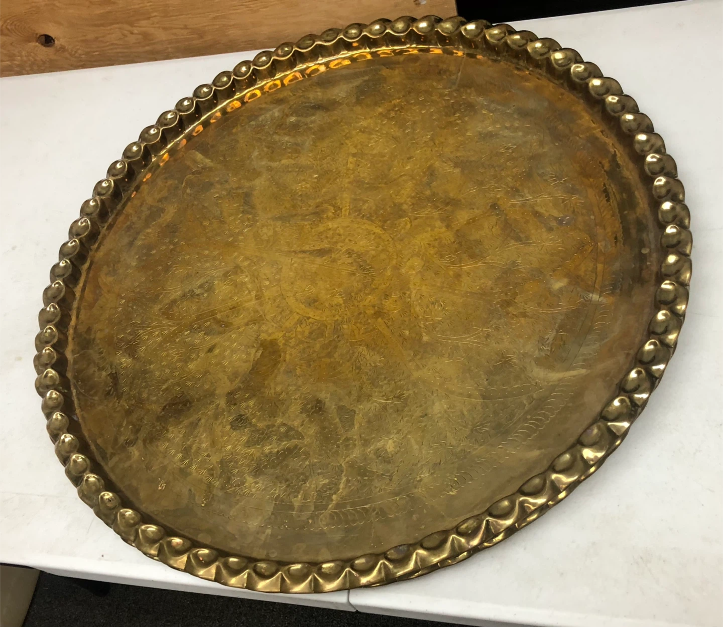 Vintage Etched Brass Serving Tray