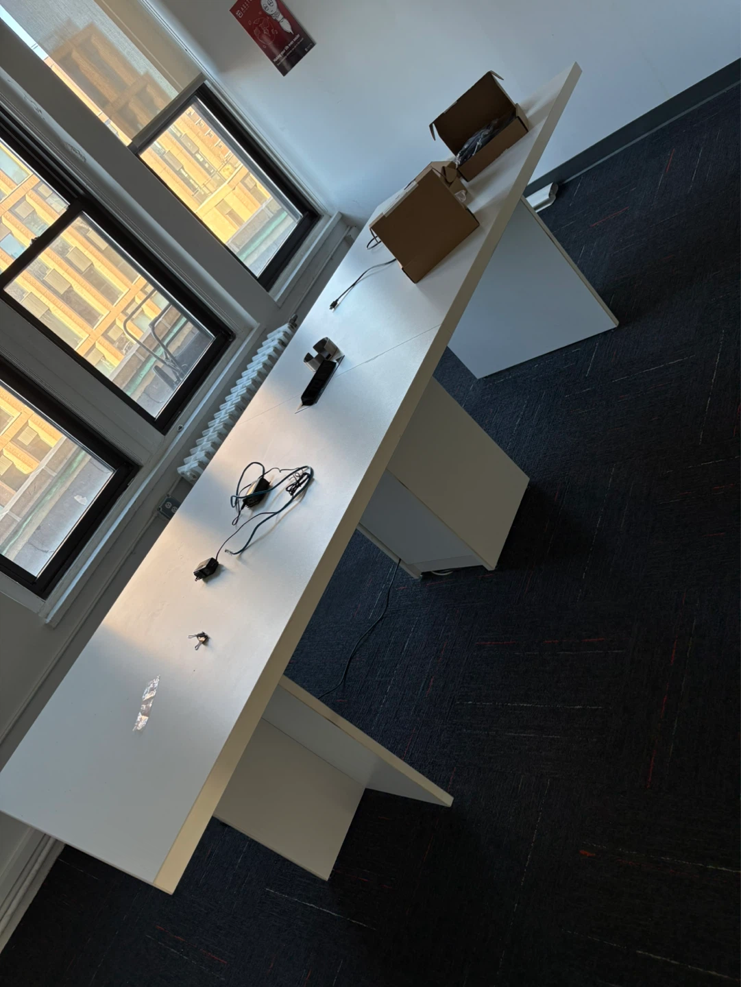White Office Desk with Red Dividers