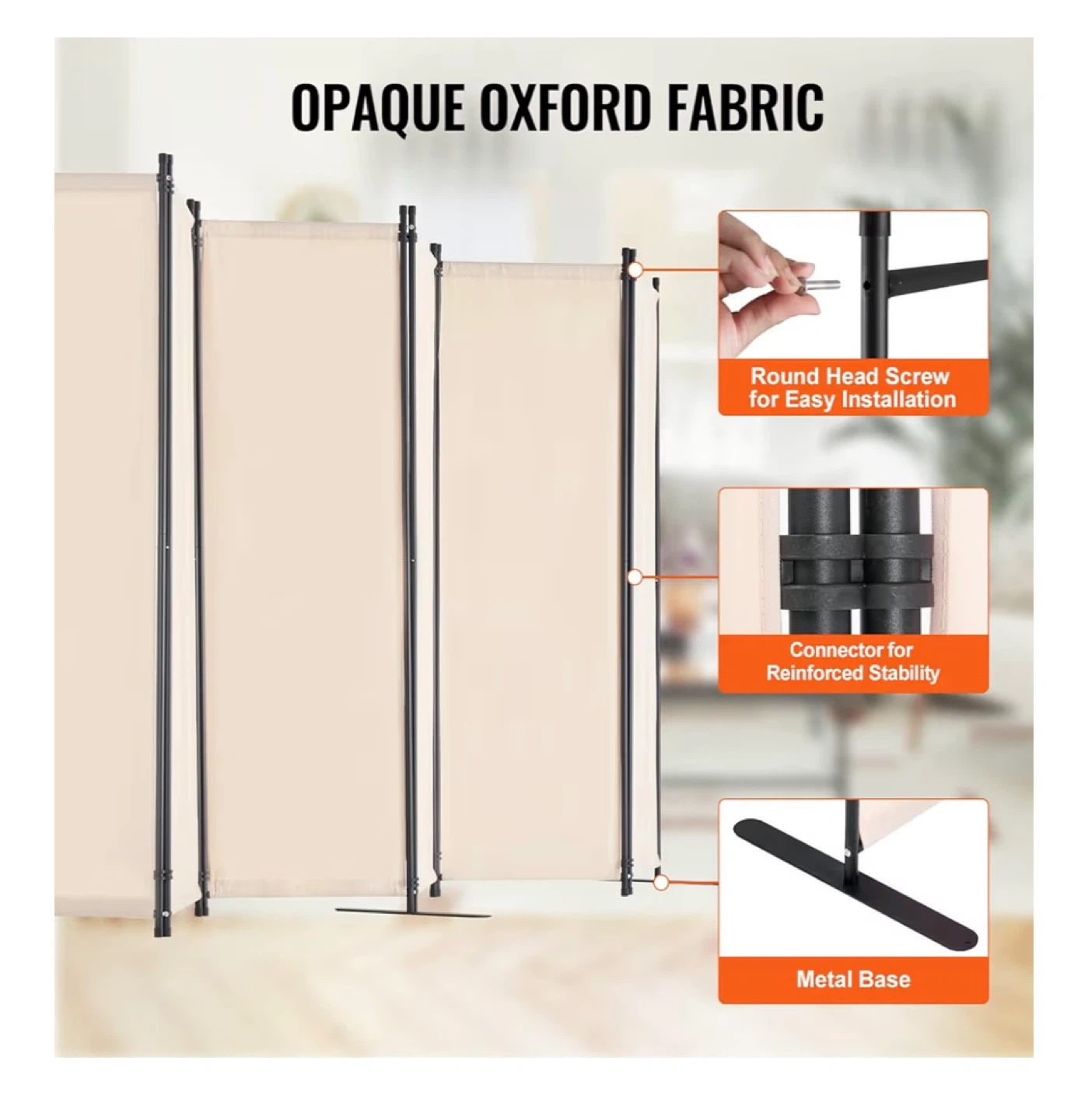 VEVOR 6 Panel Room Divider Screen - Beige - photo 4
