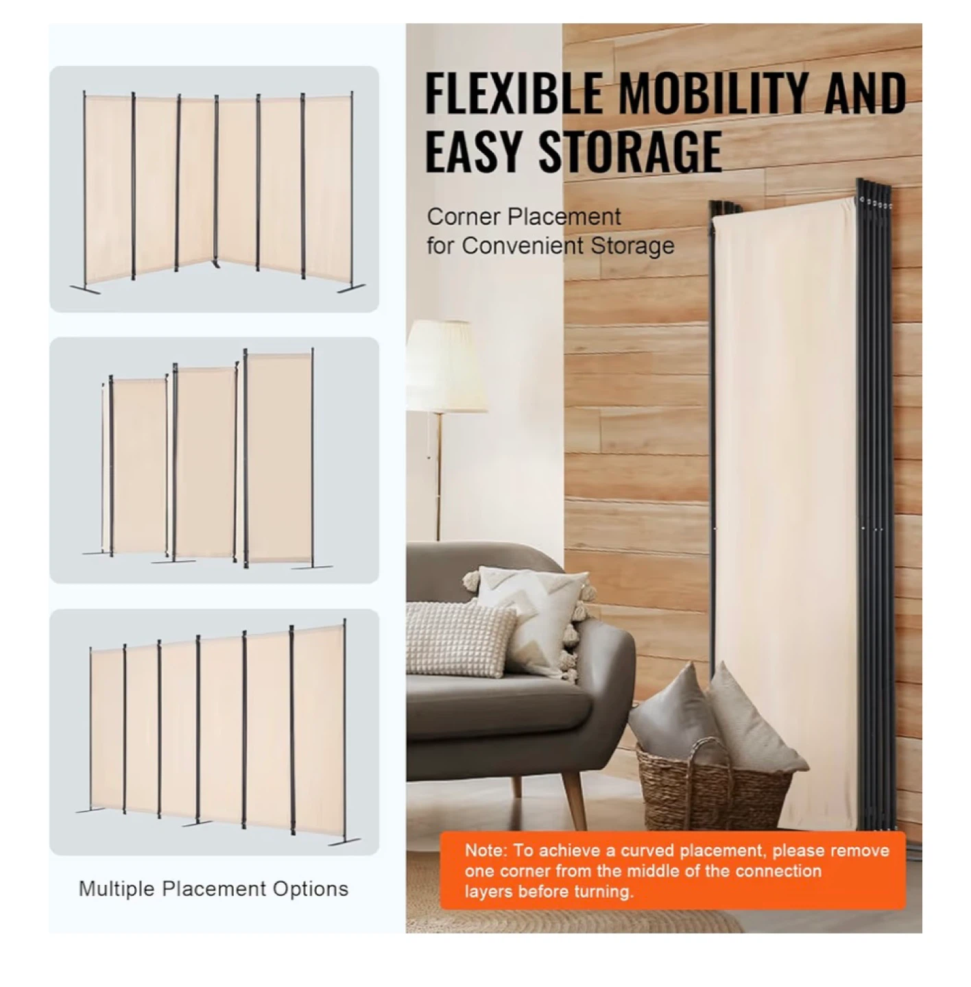 VEVOR 6 Panel Room Divider Screen - Beige - photo 5