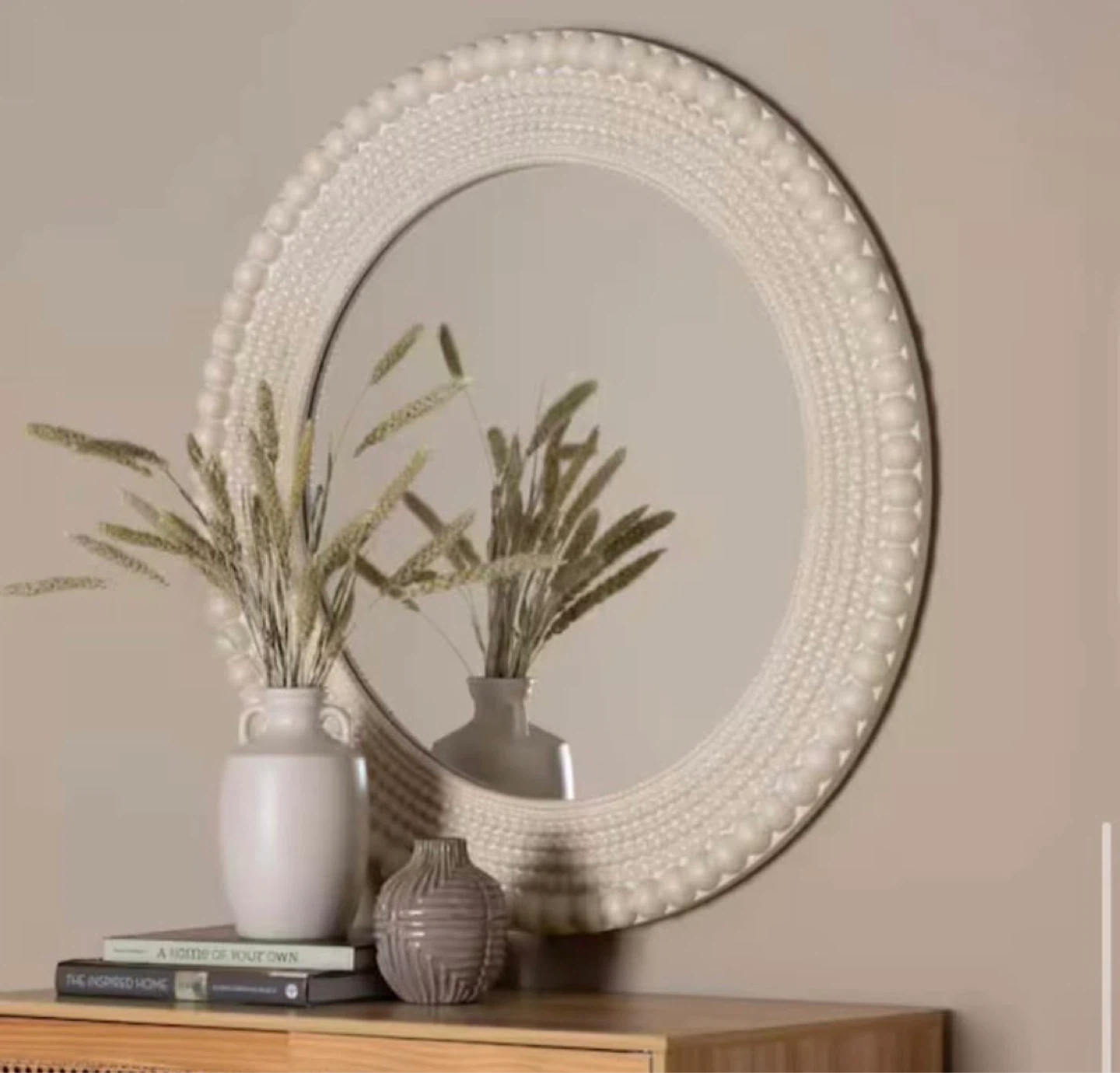 New Round Boho Beaded Accent Mirror