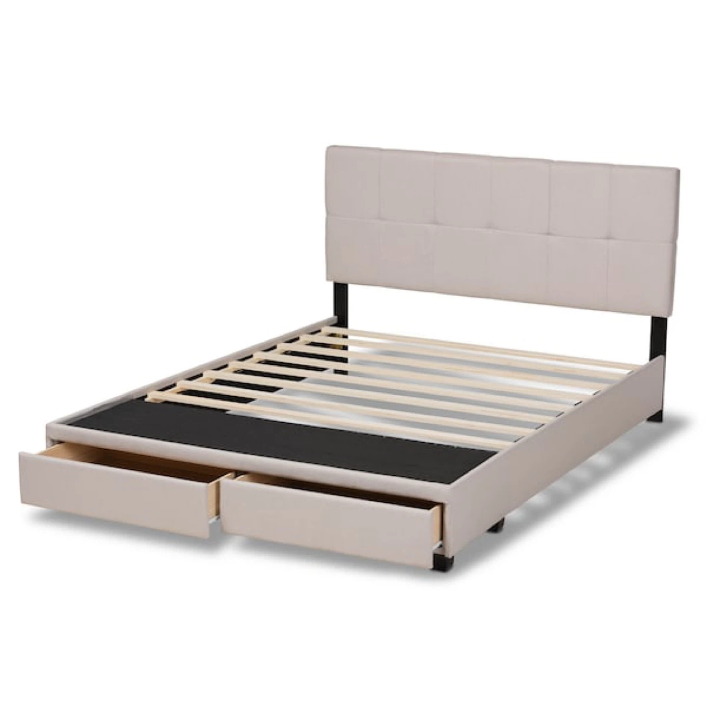 New Queen Size Beige Upholstered 2 Drawer Platform Storage Bed - photo 4