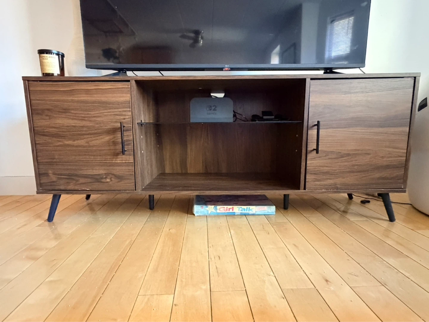 Mid-Century Modern Style TV Stand Console - Dark Walnut Finish