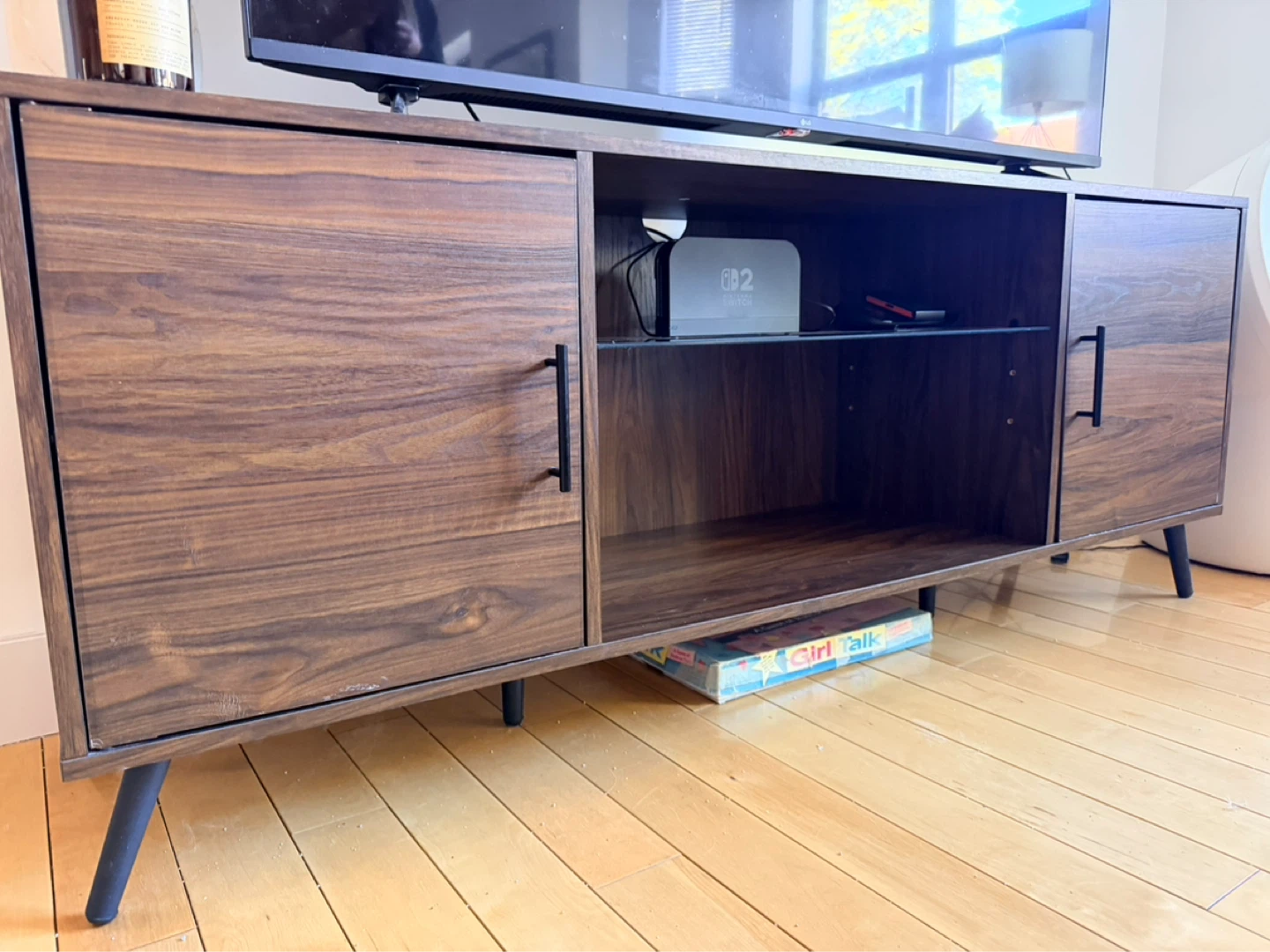 Mid-Century Modern Style TV Stand Console - Dark Walnut Finish - photo 2