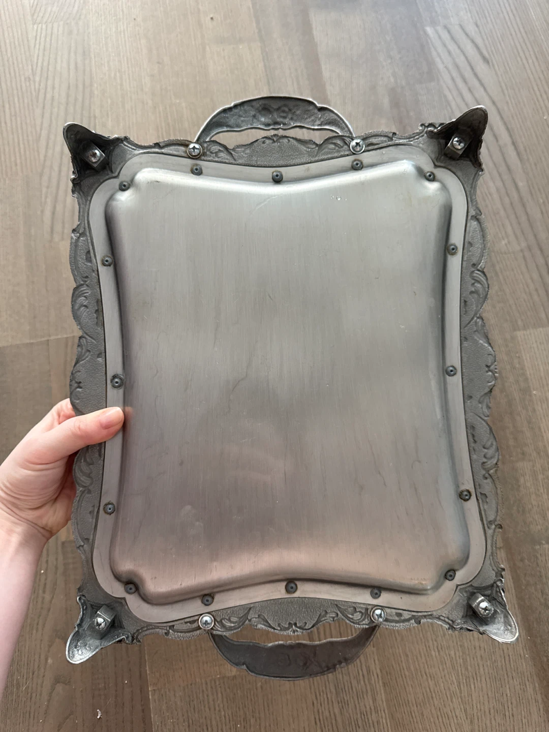 Ornate Metal Serving Tray with Handles - photo 5