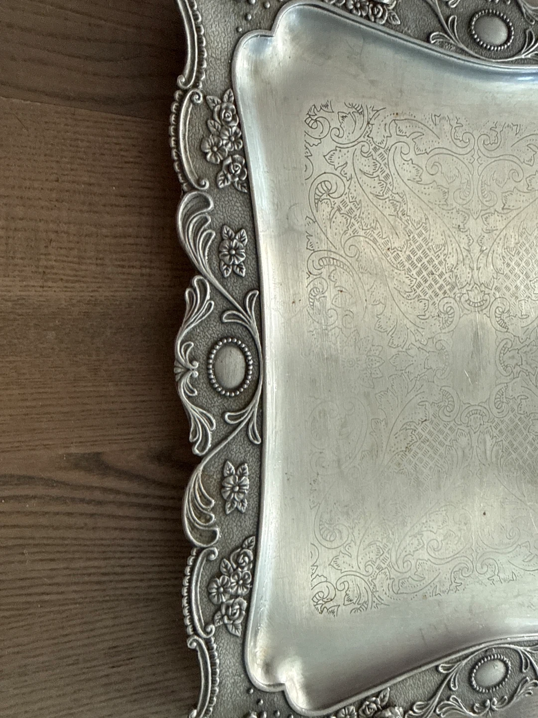 Ornate Metal Serving Tray with Handles - photo 4