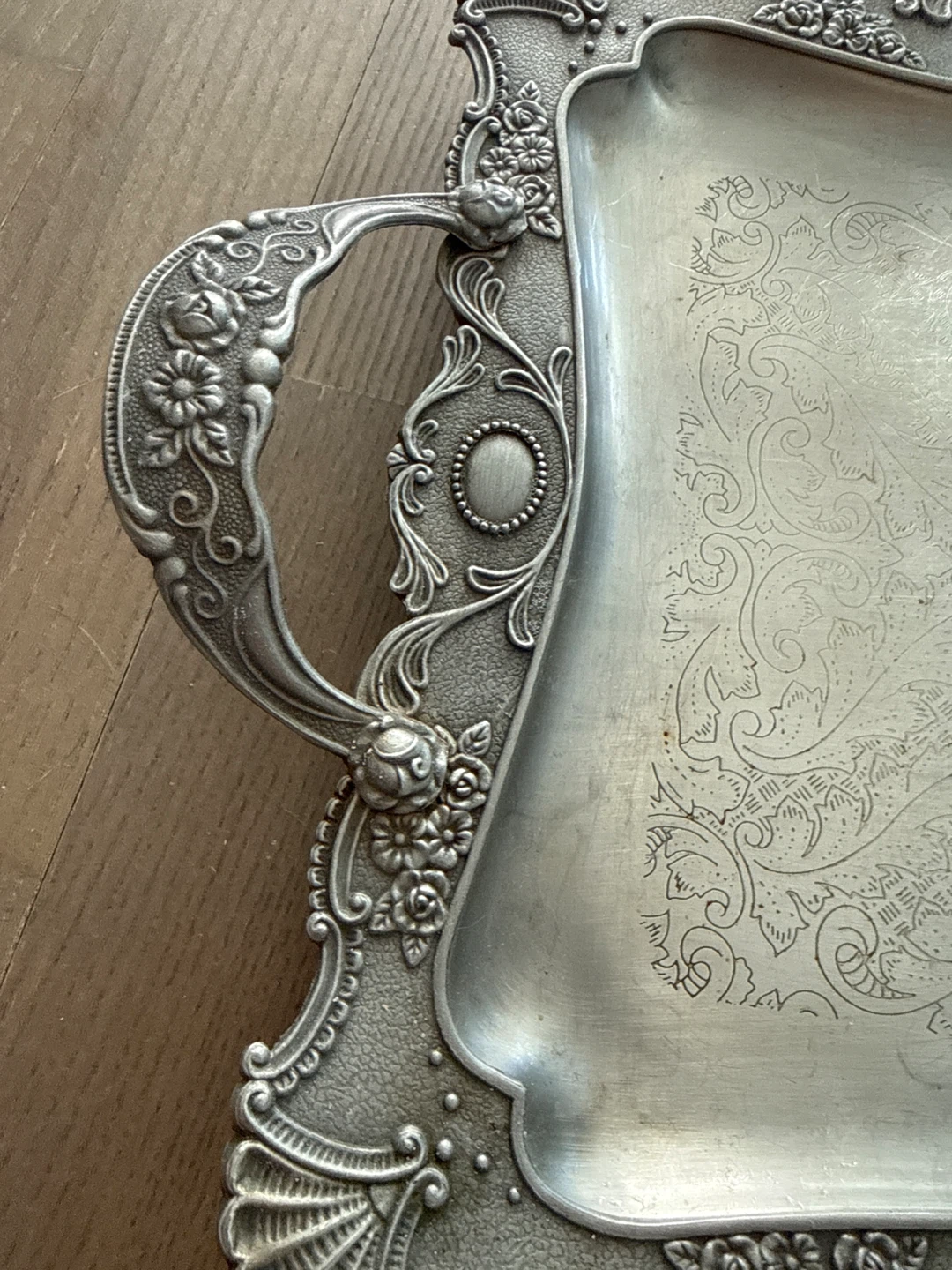Ornate Metal Serving Tray with Handles - photo 2