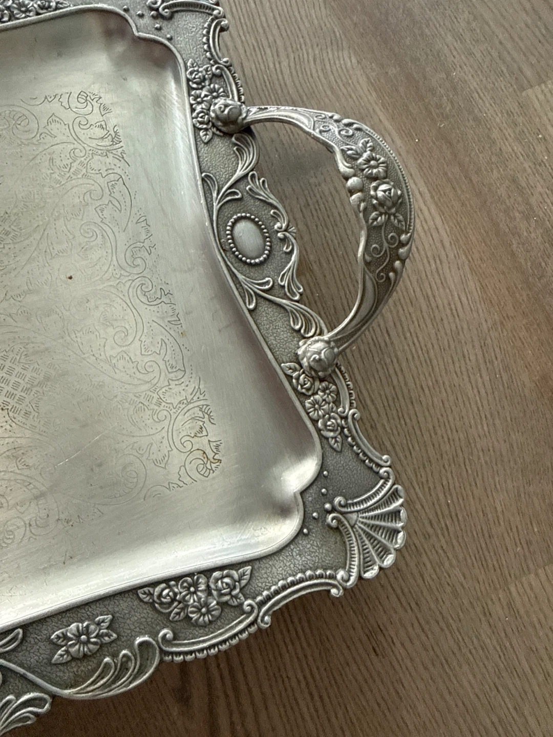Ornate Metal Serving Tray with Handles - photo 3