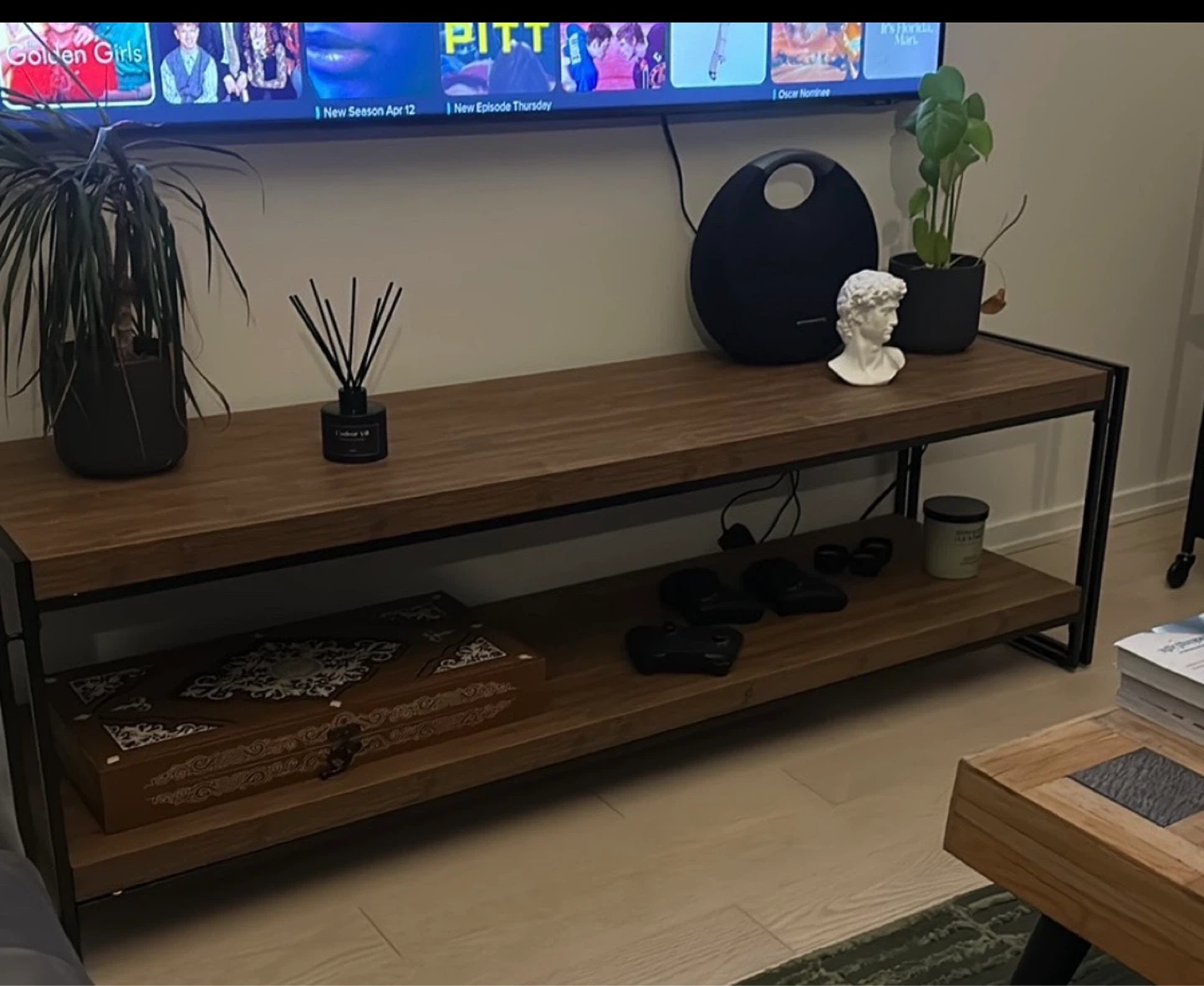 Wooden TV Stand with Metal Frame